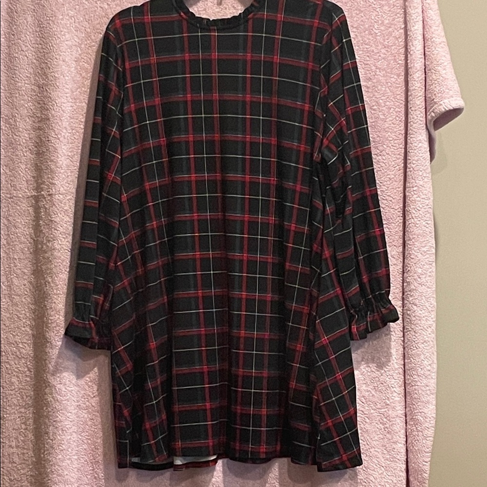 Maurices Black, Red and Green Plaid Midi Dress